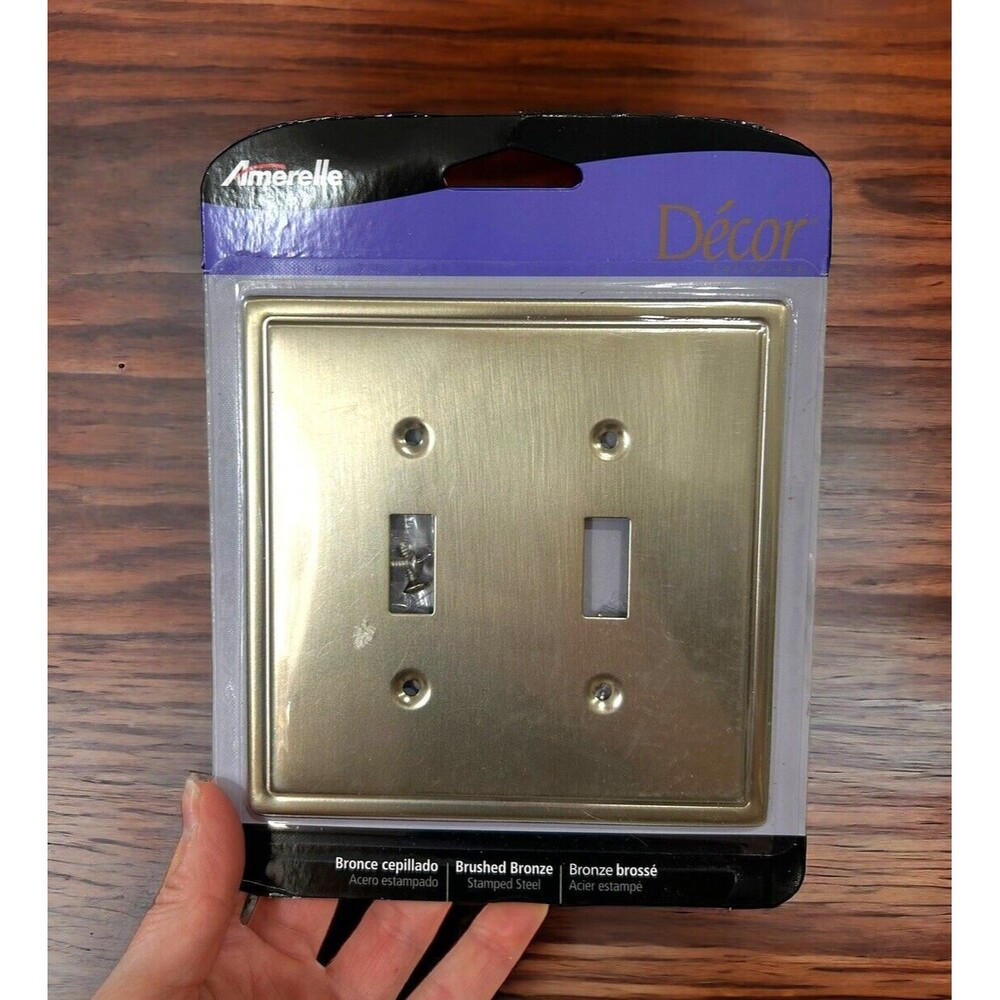 New In Box Amerelle Moderne Wall Plate Switch Cover Double 2 Toggle Bronze Decor